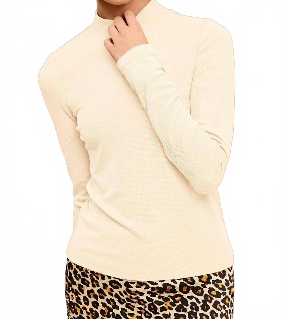 NEW LA MIEL stretchy ribbed long sleeve mock neck basic top in soy latte